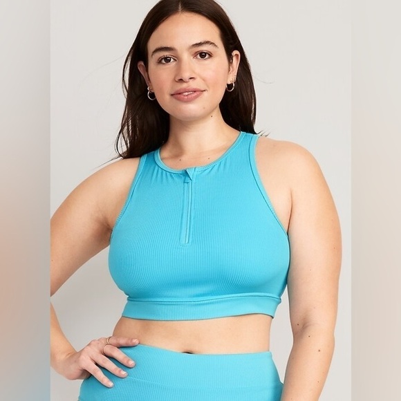 NWT! Casa Blue Rib-Knit Zip-Front Longline Bikini Swim Top - Size XS 🌸 - Picture 5 of 6